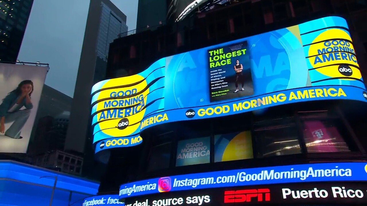 The Longest Race on the Good Morning America screens in Times Square