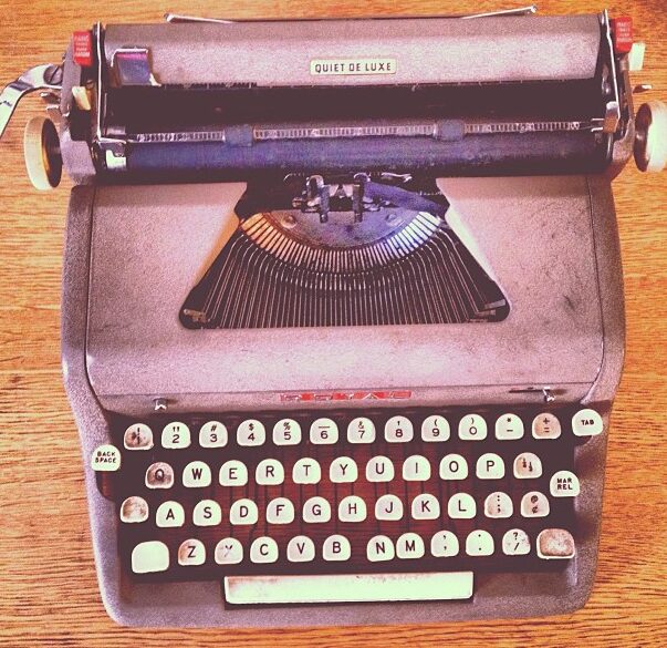 An overhead view of a vintage typewriter
